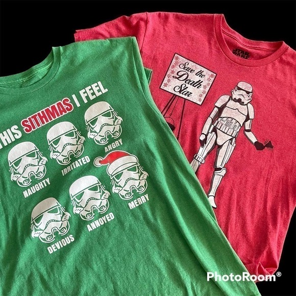 Star Wars Christmas Tee Shirts Lot of 02 Size Large - Picture 1 of 9